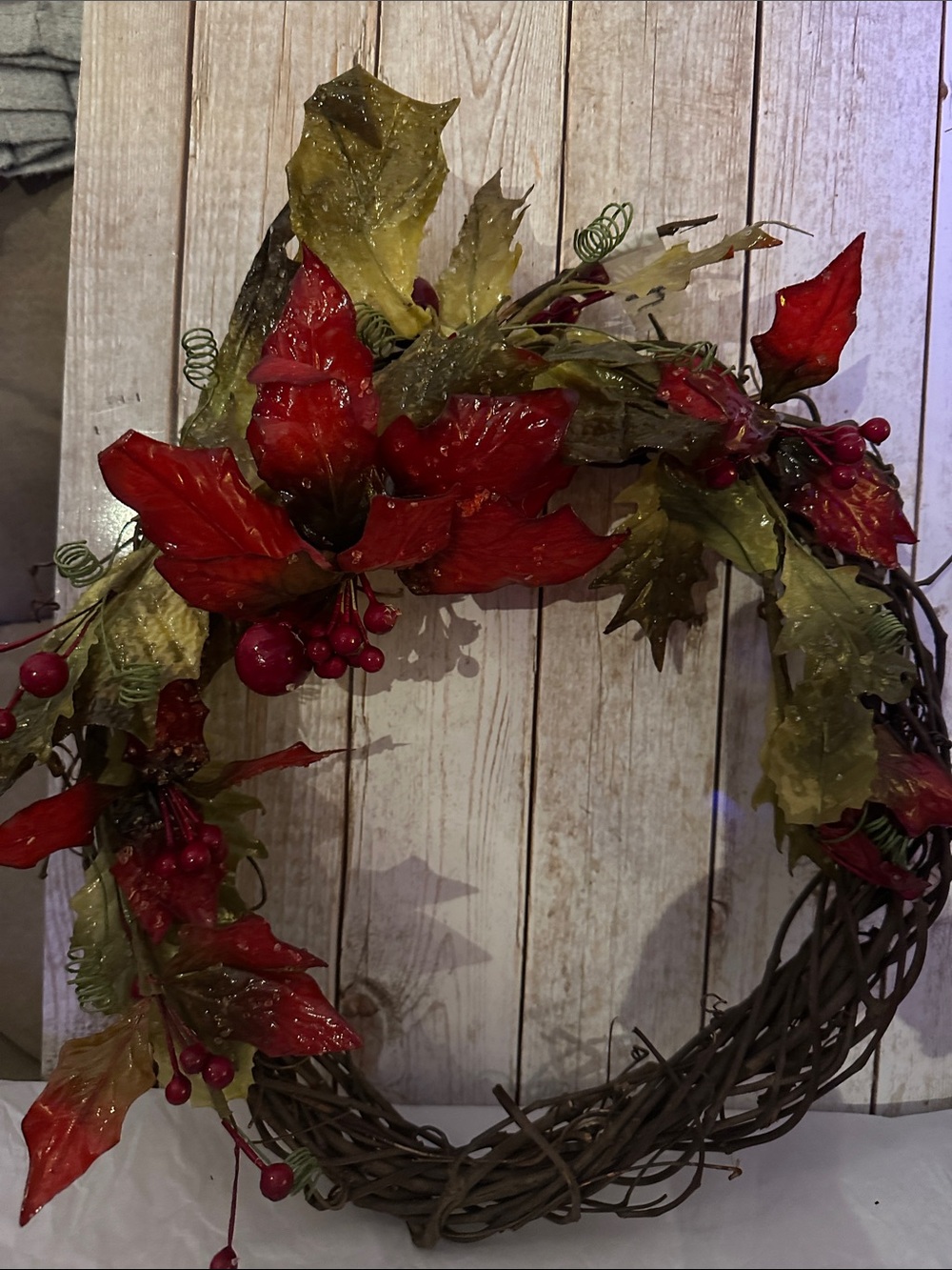 Home Holiday Red & Green Poinsettia Decorative Holiday Wreath